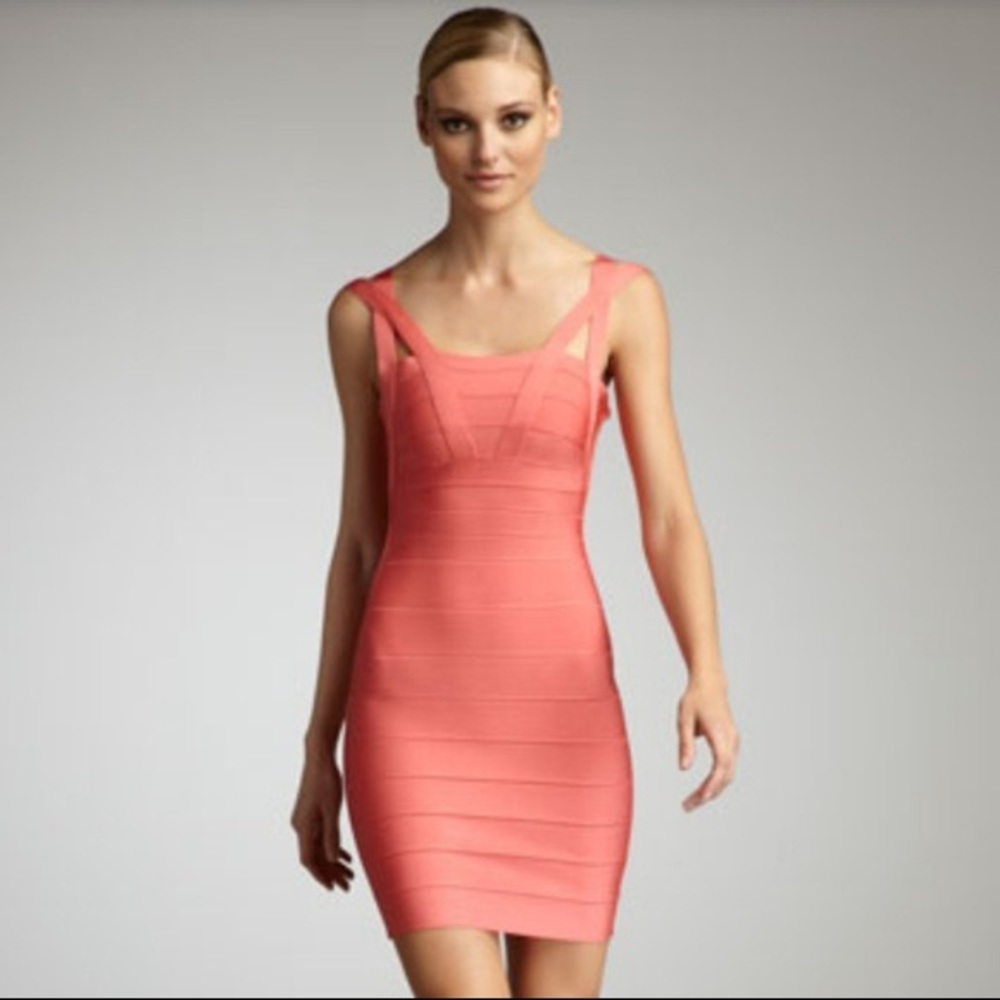 Herve Leger Blush Peach Bandage Dress